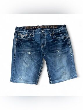 Rock Revival Distressed Blue Denim Jean Shorts Feeney Boot